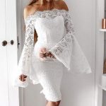 beyaz düşük omuzlu dantel elbise sk31368