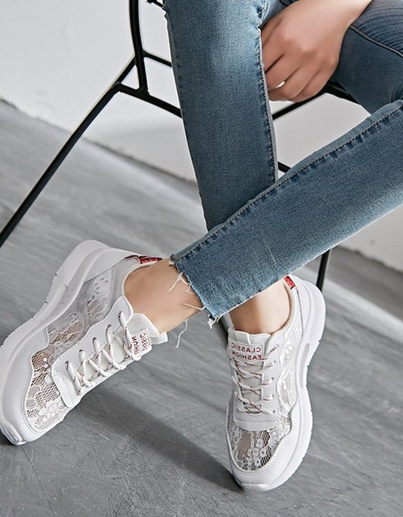 kırmızı dantel detaylı bağcıklı spor ayakkabı sk31889