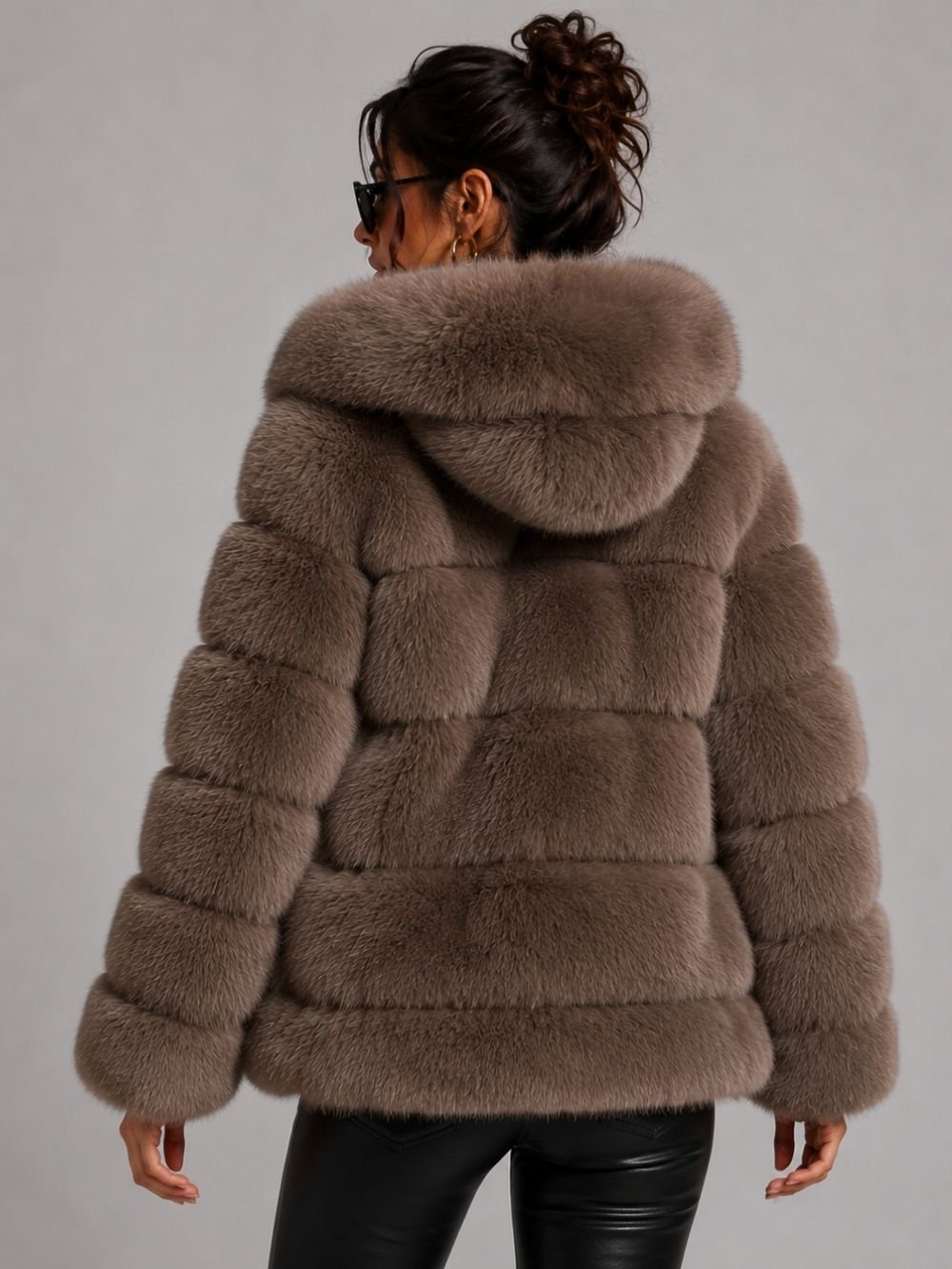 Hooded Faux Fur Short Jacket SK36722 - Image 4