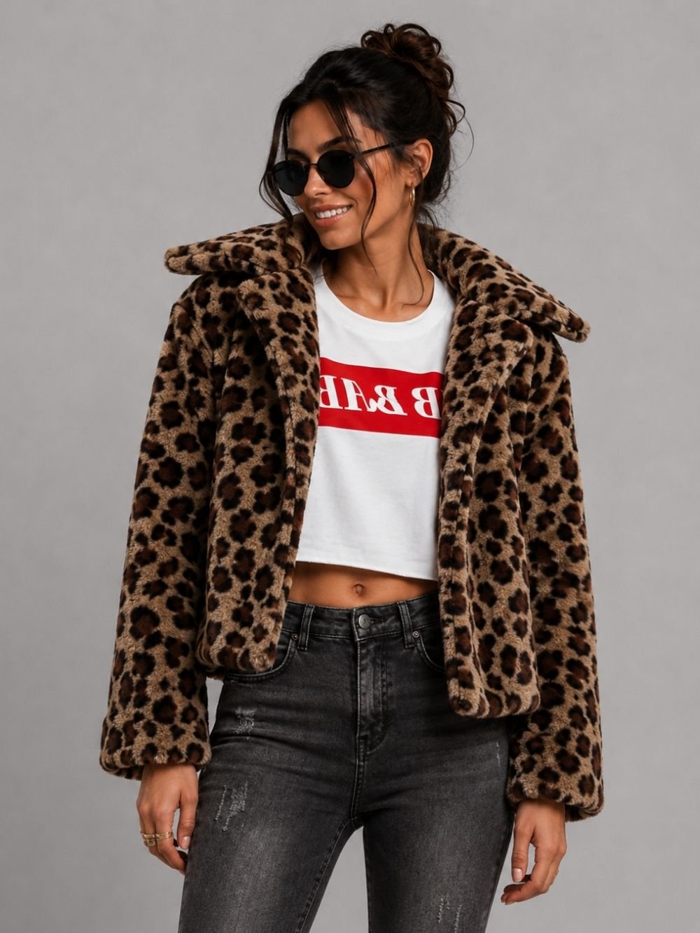 Leopard Faux Fur Cropped Jacket SK36045