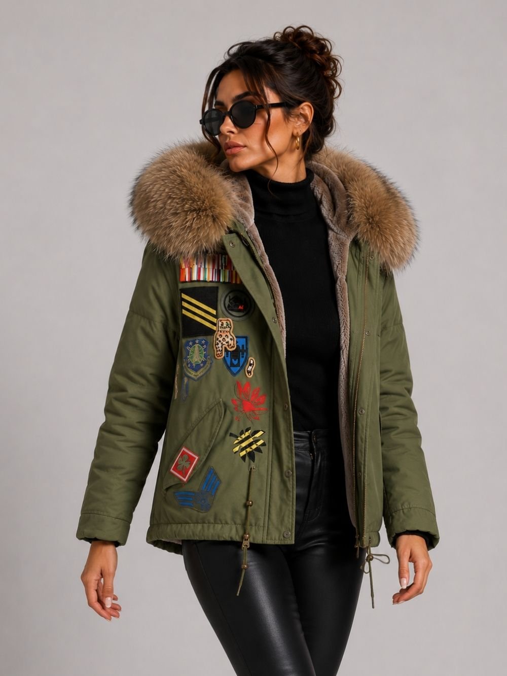 Raccoon Fur Hood Cotton Parka Jacket SK26675