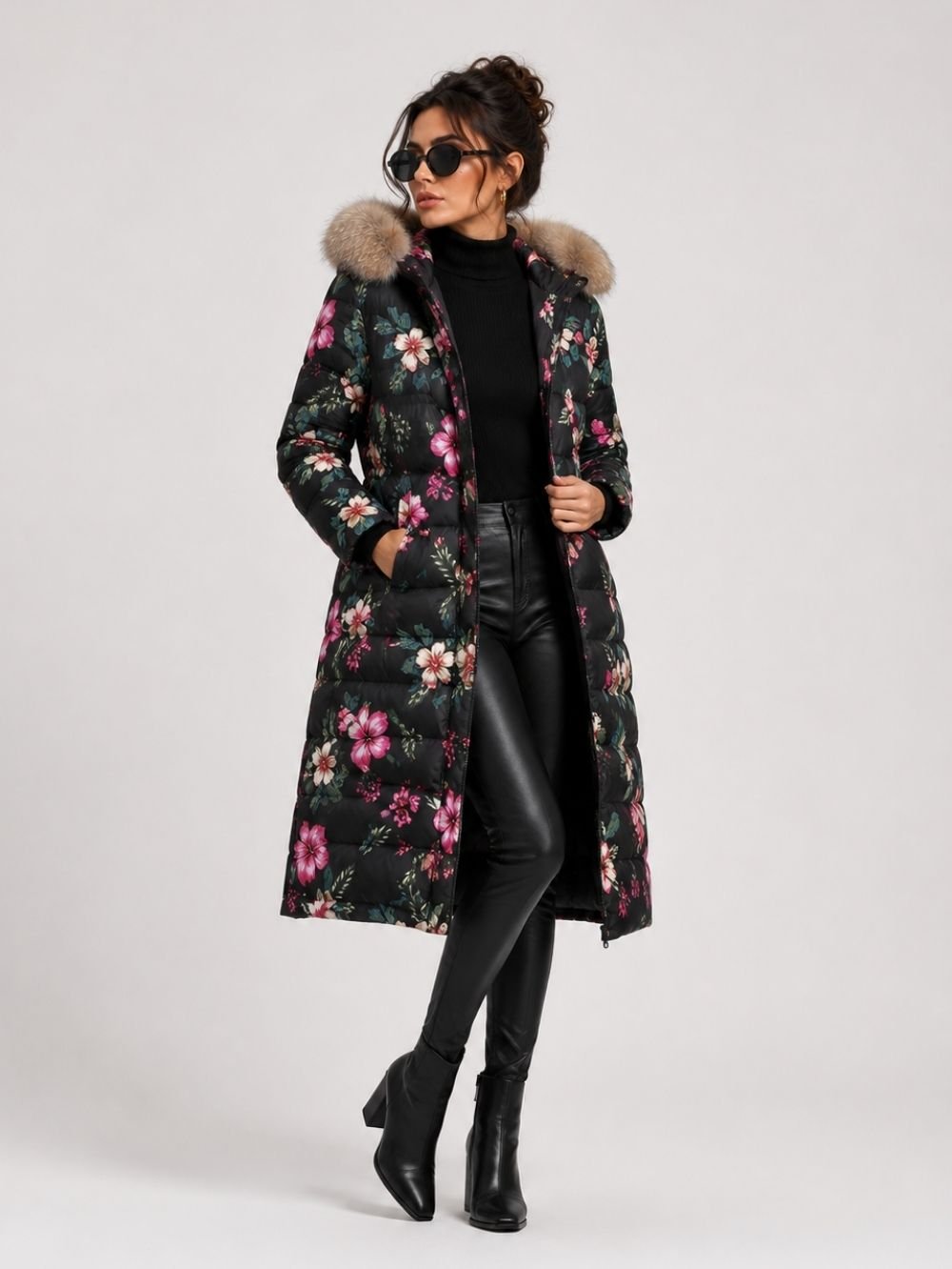 Floral Fur Hooded Winter Parka SK1807