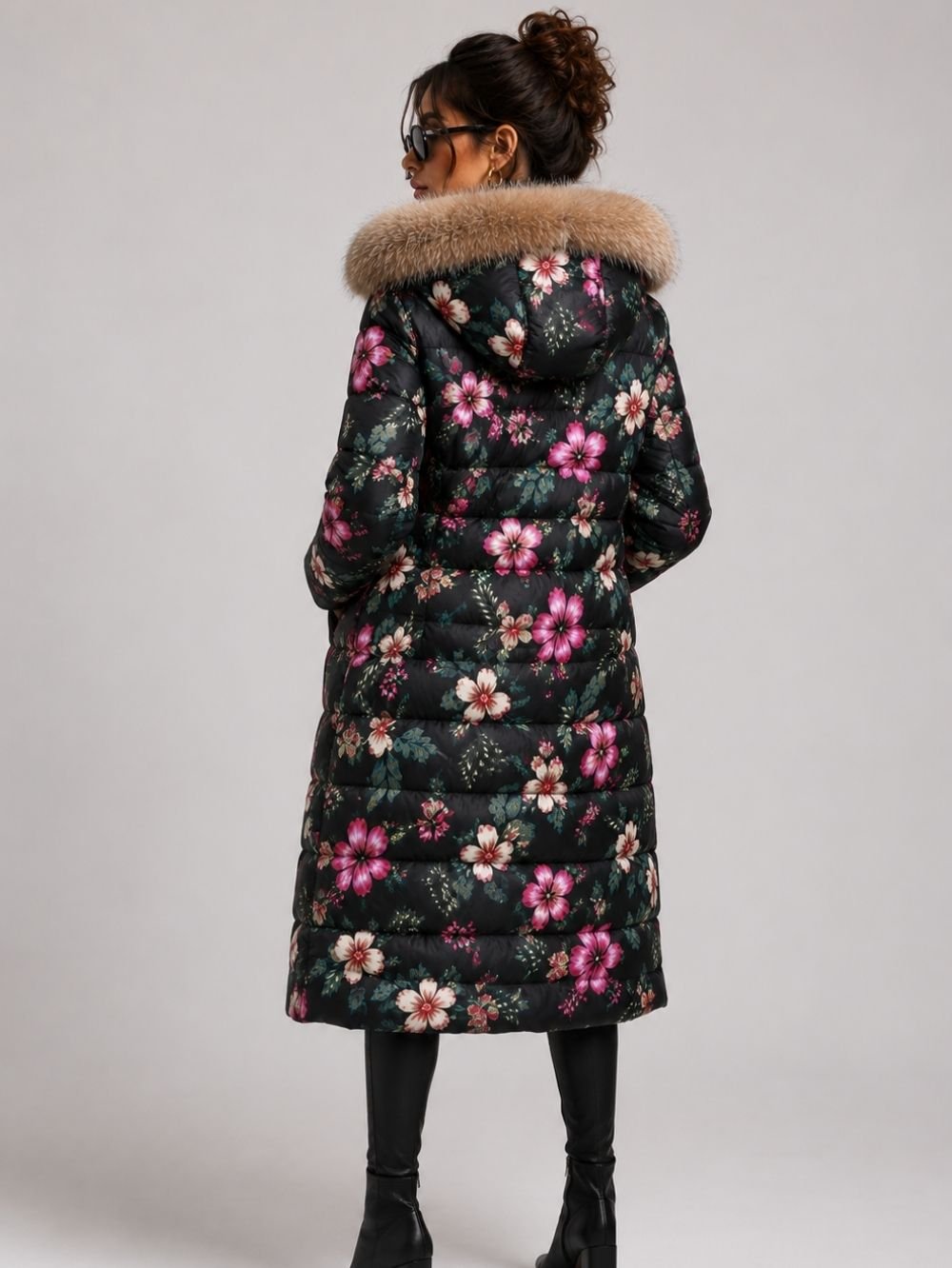 Floral Fur Hooded Winter Parka SK1807 - Image 3