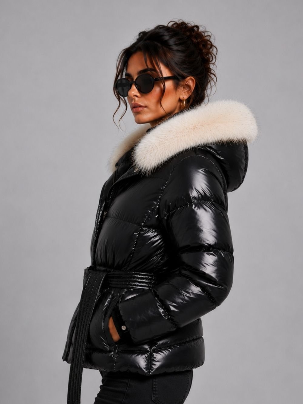 Raccoon Fur Collar Puffer Jacket SK48153 - Image 3