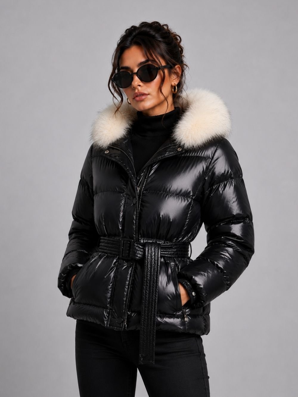 Raccoon Fur Collar Puffer Jacket SK48153 - Image 5