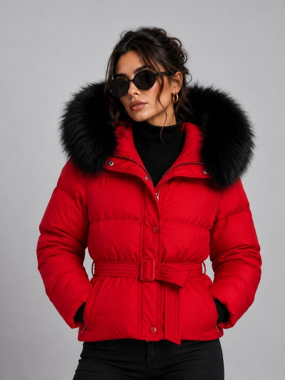 Raccoon Fur Collar Puffer Jacket SK48153