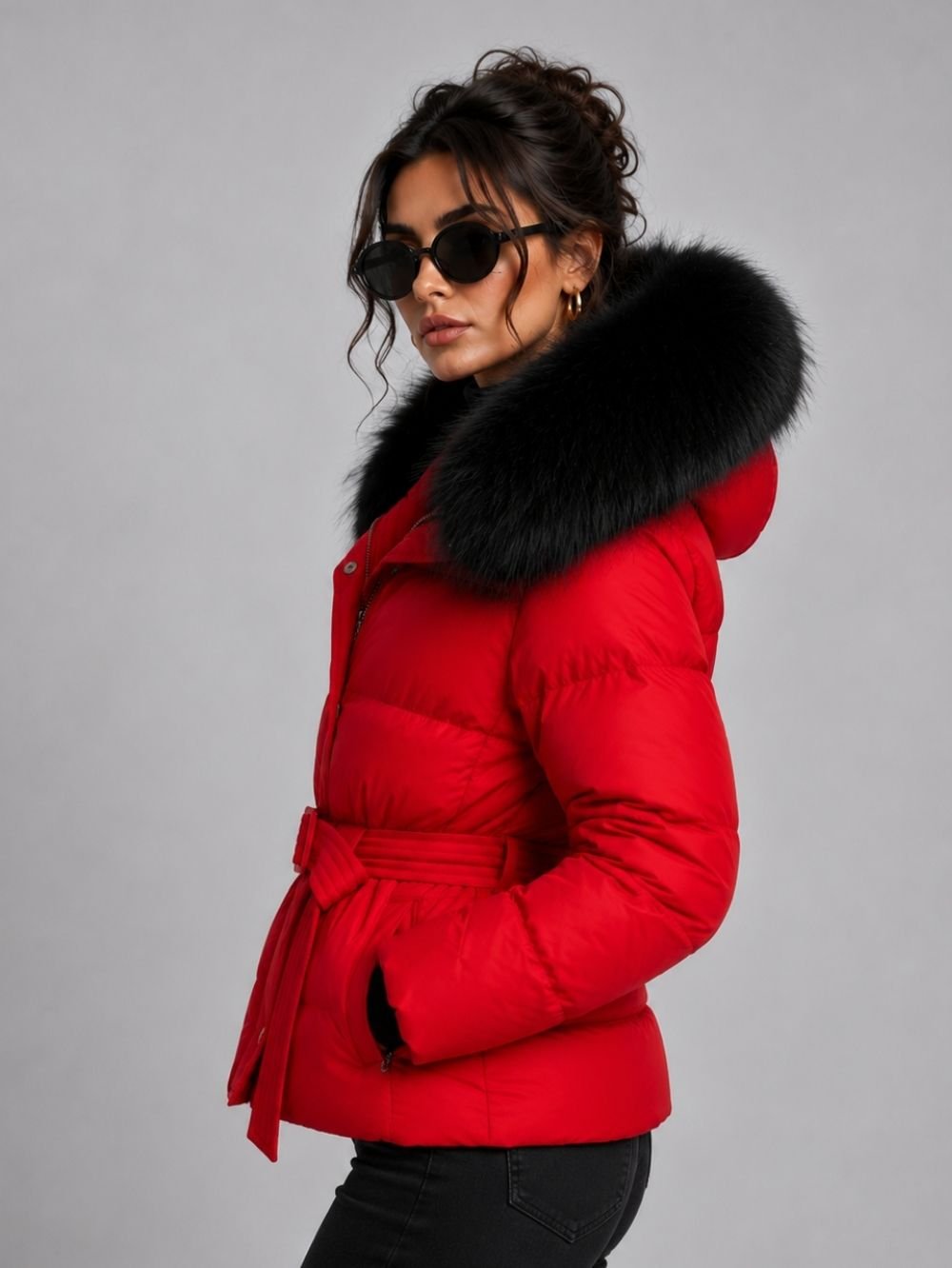 Raccoon Fur Collar Puffer Jacket SK48153 - Image 2