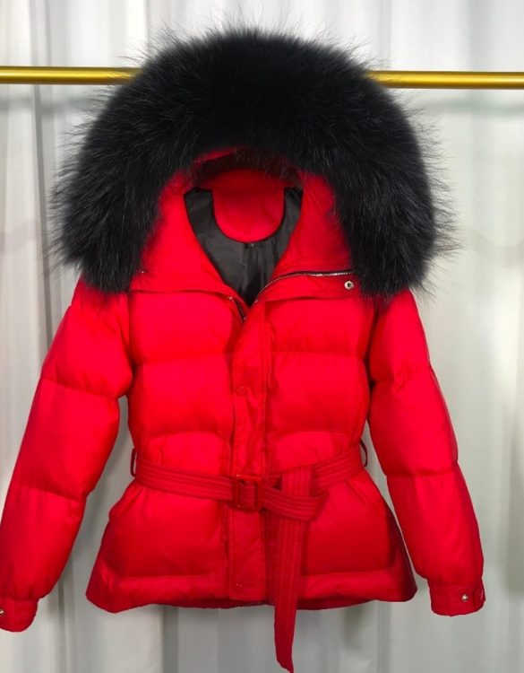 kırmızı rakun kürk yaka şişme mont sk48153 kırmızı rakun kürk yaka şişme mont sk48153