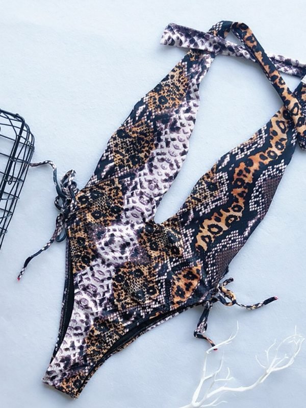 Close-up of snake pattern swimsuit fabric