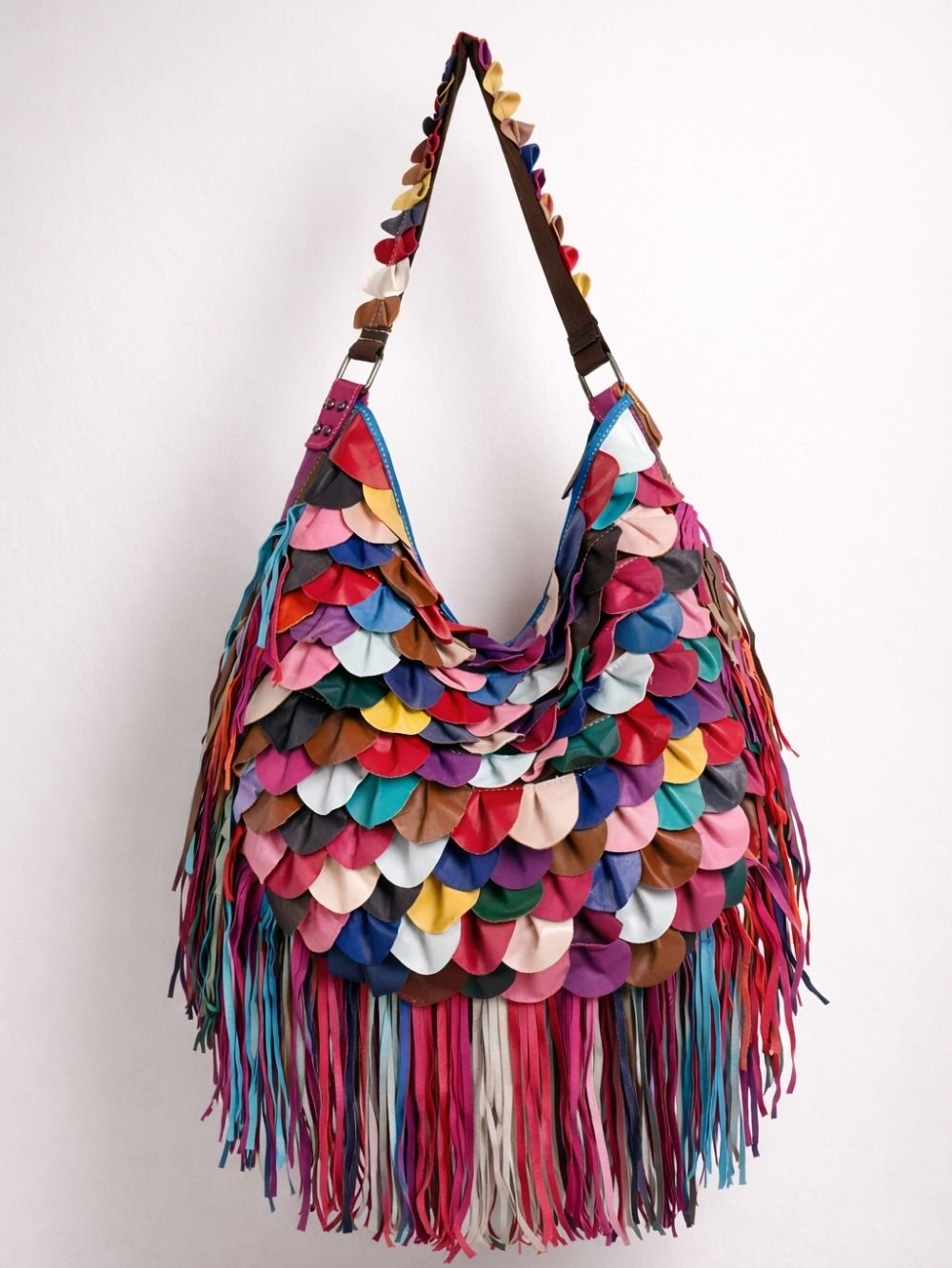 Patchwork Fringe Genuine Leather Shoulder Bag SK49710 - Image 9
