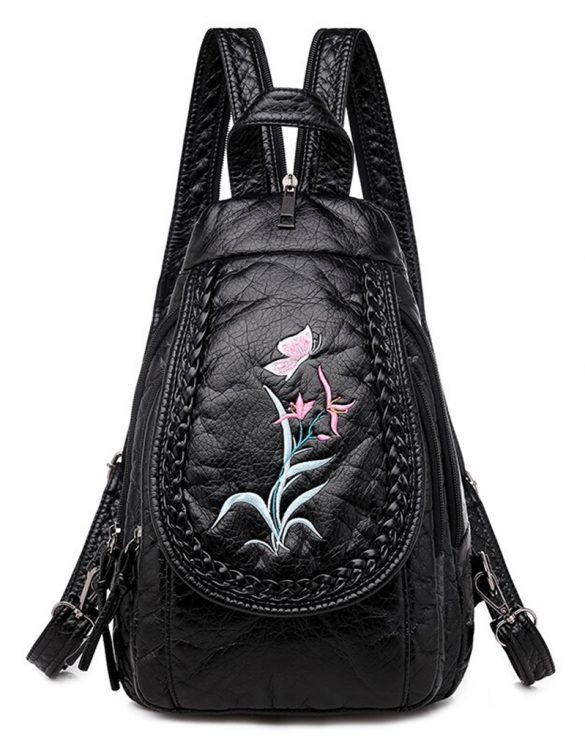 mavi siyah nakışlı yumuşak deri sırt çantası sk49796