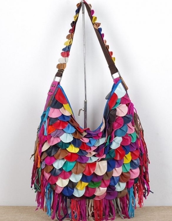 renkli püskül detaylı kol çantası sk49710