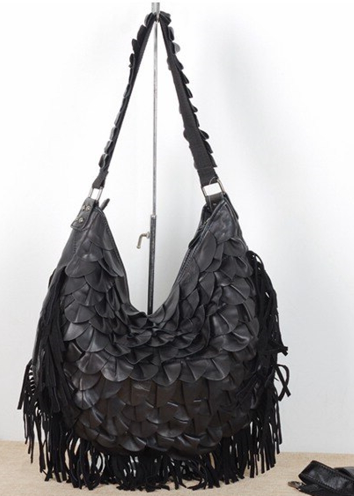 siyah püskül detayli kol çantası sk49710