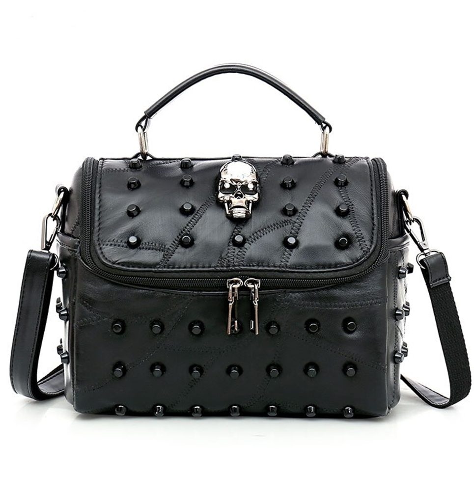 siyah kuru kafa zımba detaylı deri çanta sk50415