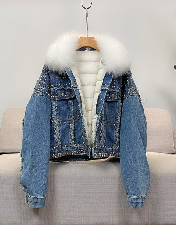 mavi zımbalı şişme kot ceket sk50705