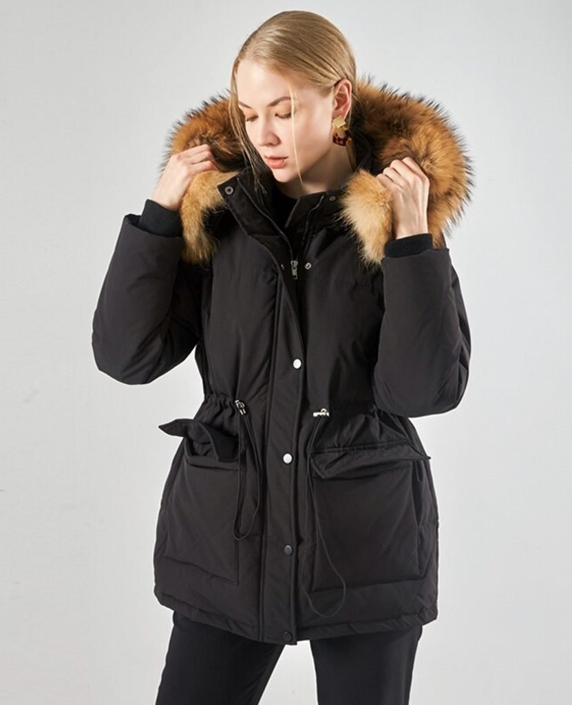 Fox fur hood goose down puffer jacket