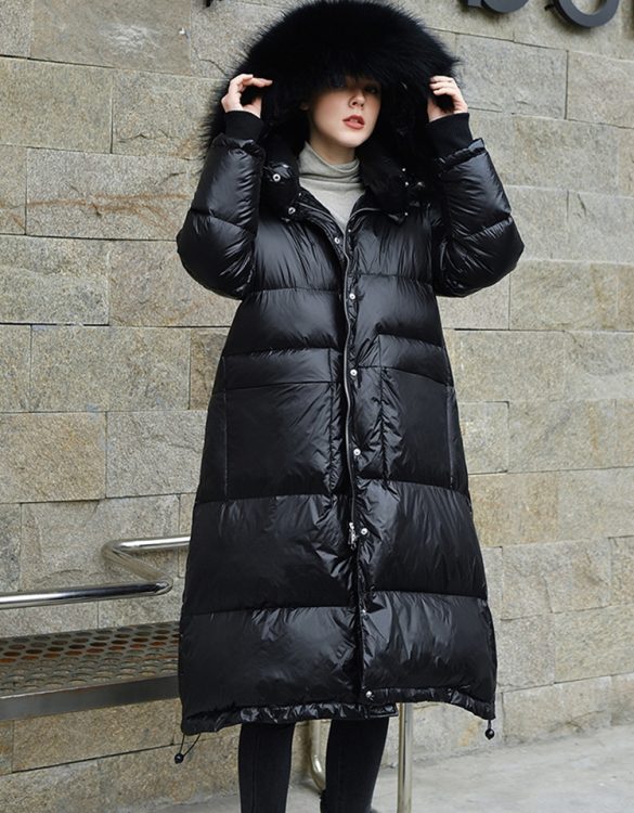 siyah uzun kaz tüyü kürk kapüşonlu parka sk50723 siyah uzun kaz tüyü kürk kapüşonlu parka sk50723