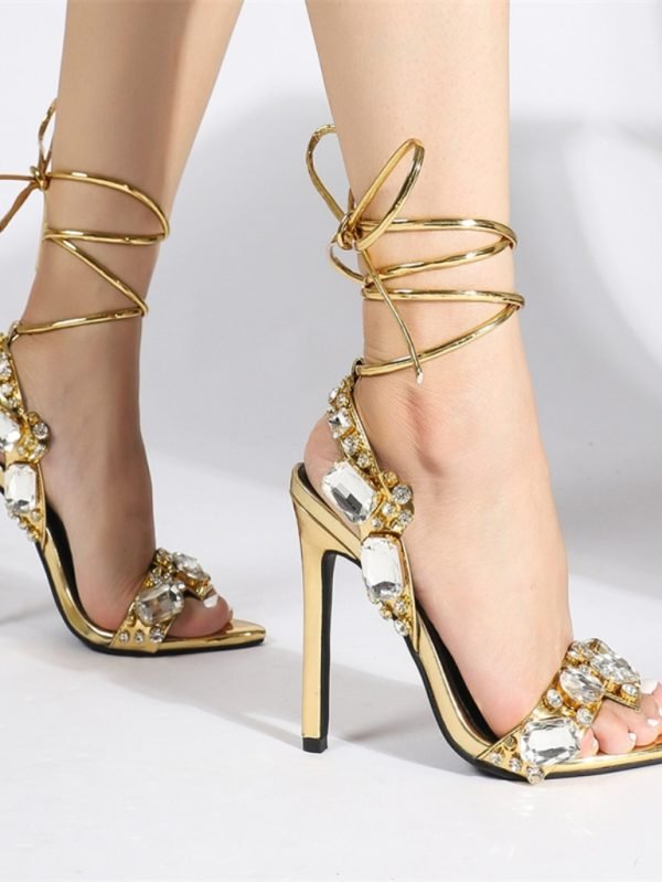 12 cm slim heel metallic gold evening shoes
