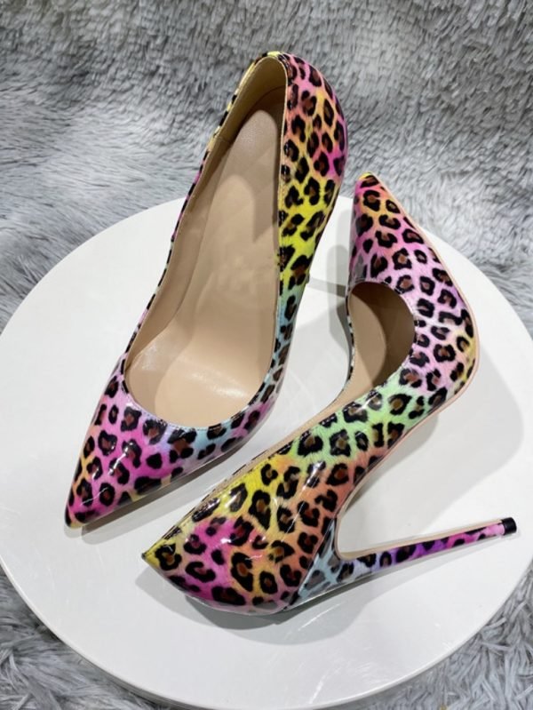 12 cm glossy leopard pattern high heels
