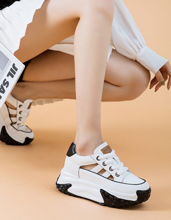 Beyaz Hakiki Deri Yazlık Platform Spor Ayakkabı SK52178