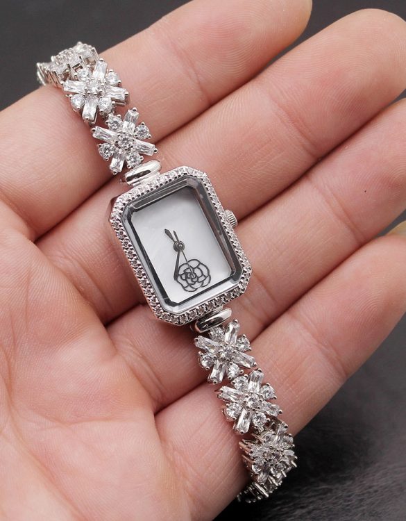 Gümüş Kaplama Beyaz Topaz Taşlı Saat SK52396 Gümüş Kaplama Beyaz Topaz Taşlı Saat SK52396