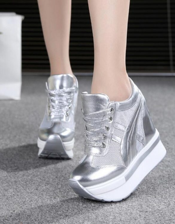 Gümüş Parlak Yüksek Topuklu Spor Ayakkabı SK52212