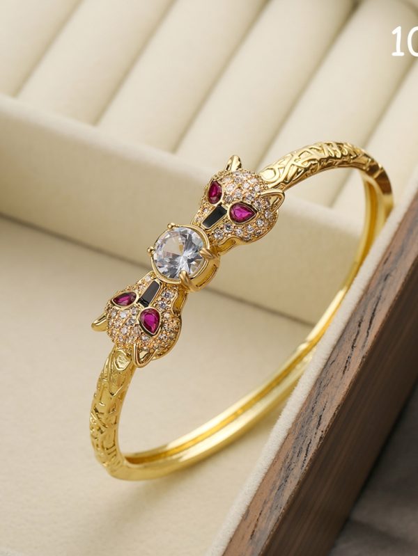 Leopar Zirkon Taşlı Altın Rengi Bileklik SK52344 - 10