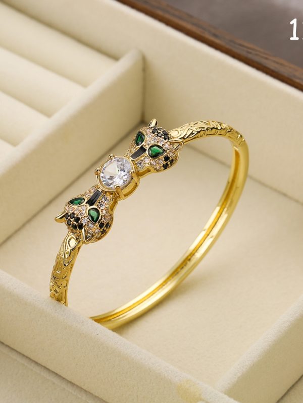 Leopar Zirkon Taşlı Altın Rengi Bileklik SK52344 - 11