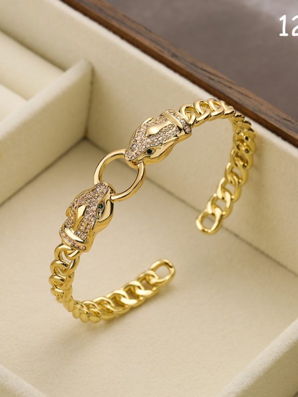 Leopar Zirkon Taşlı Altın Rengi Bileklik SK52344 - 12