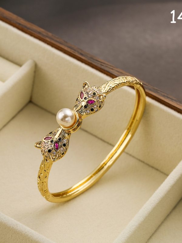 Leopar Zirkon Taşlı Altın Rengi Bileklik SK52344 - 14