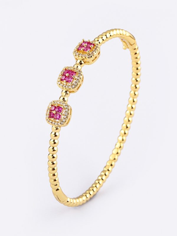 Altın Kaplama Zarif Taşlı Bileklik SK52377 - Pembe