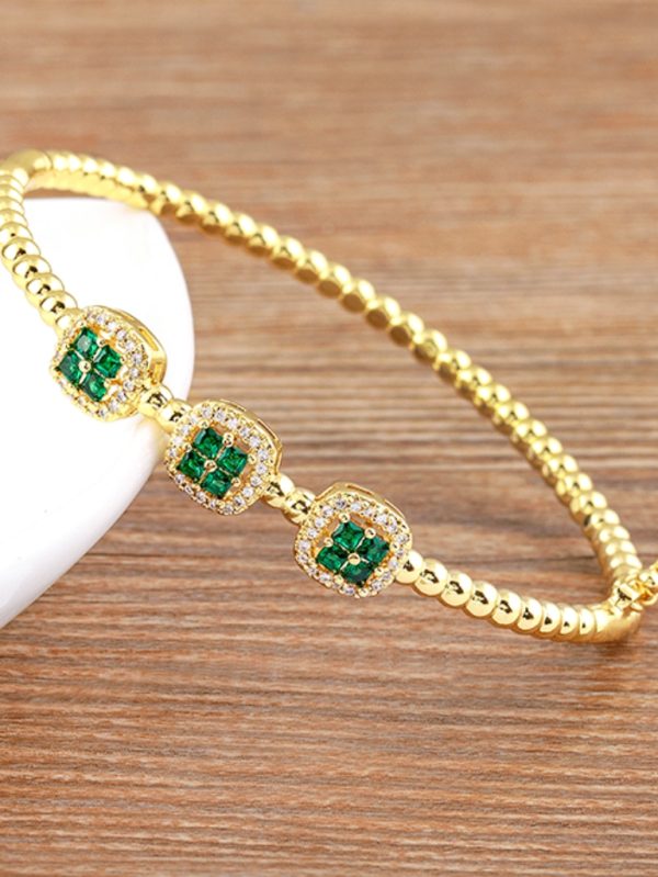 Altın Kaplama Zarif Taşlı Bileklik SK52377 - Yeşil