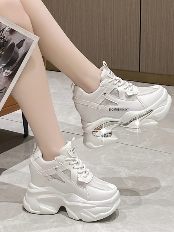 White elevated glossy fashion sneakers