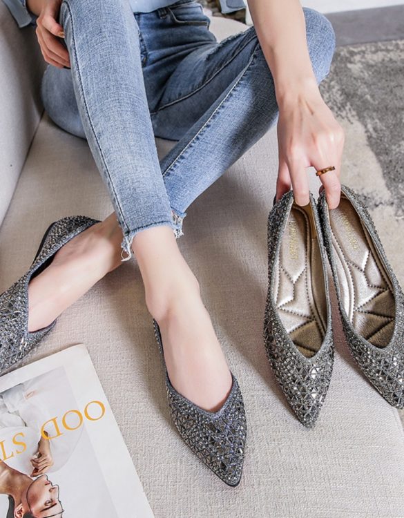 Boncuk Taş İşlemeli Düz Taban Babet SK53184