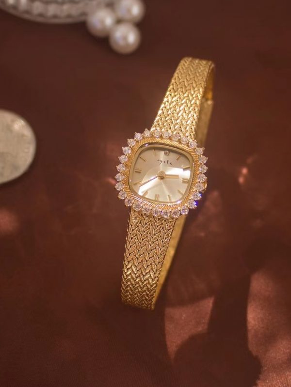 24 Ayar Altın Kaplama Taşlı Zarif Kol Saati SK53273 - Altın