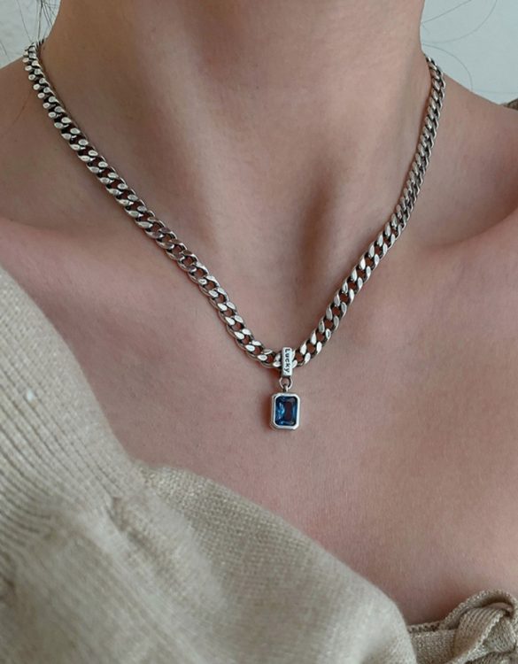 Mavi Zirkon Taşlı 925 Ayar Gümüş Kolye SK53262