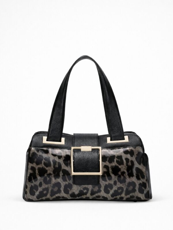 Black genuine cow leather shoulder bag