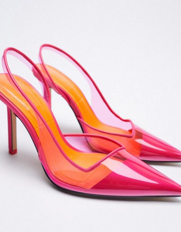 Pembe Sivri Burun Şeffaf Topuklu Sandalet SK53041 Pembe Sivri Burun Şeffaf Topuklu Sandalet SK53041