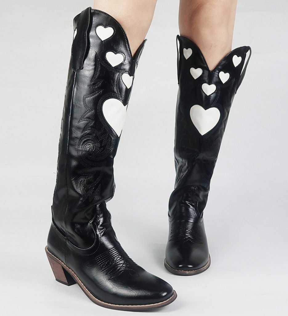 embroidered women’s cowboy boots low heel design,