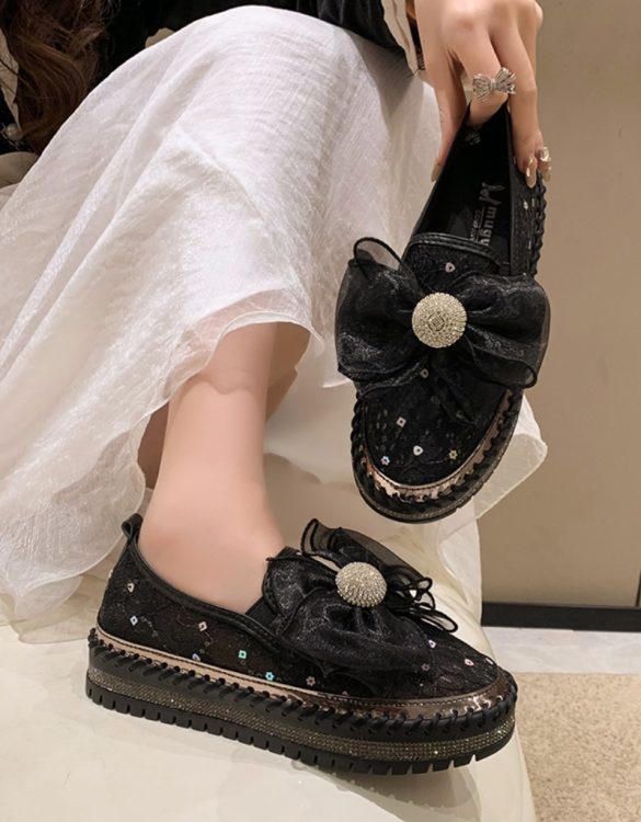 Siyah Taşlı Payetli Parlak Espadril Ayakkabı SK53216