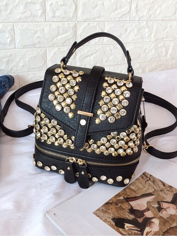 Zımba ve Taş Detaylı Tasarım Sırt Çantası SK53874 - Altın