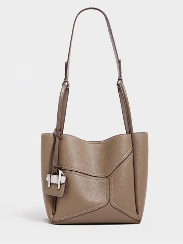 Dikiş Detaylı Tote Hakiki Deri Çanta SK53851 - Bej