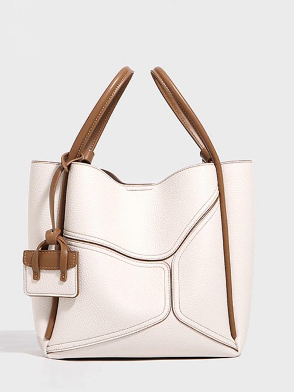 Dikiş Detaylı Tote Hakiki Deri Çanta SK53851 - Beyaz