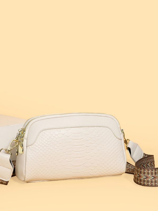 Timsah Derisi Desenli Gerçek Deri Omuz Çantası SK53978 - Beyaz