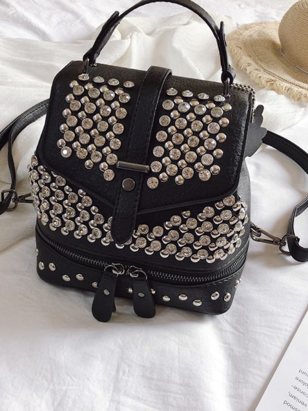 Zımba ve Taş Detaylı Tasarım Sırt Çantası SK53874 - Gümüş