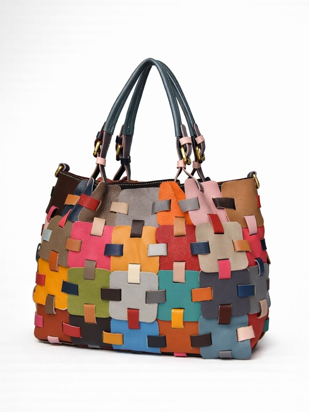 Black patchwork genuine leather women’s handbag