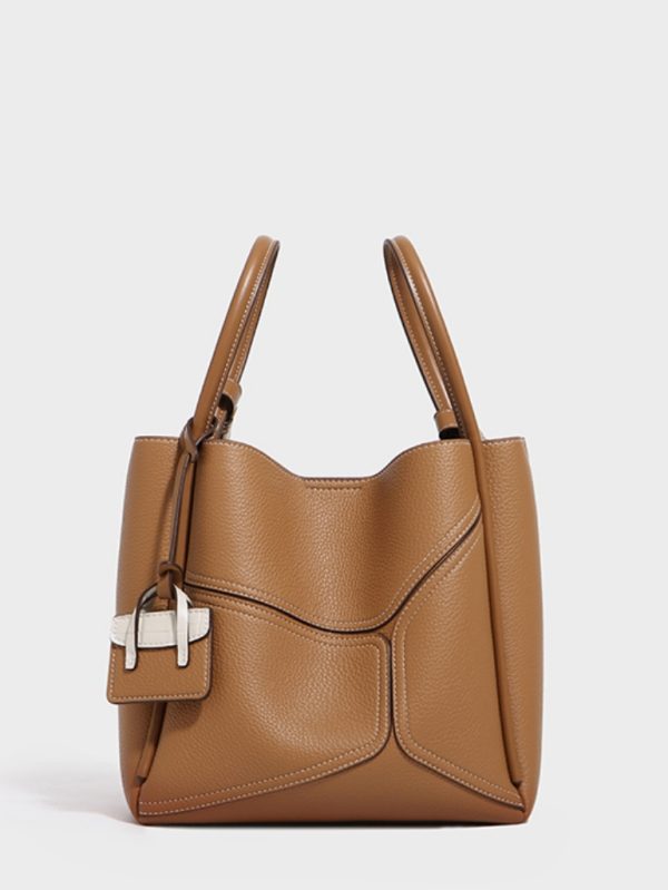 Dikiş Detaylı Tote Hakiki Deri Çanta SK53851 - Kahverengi