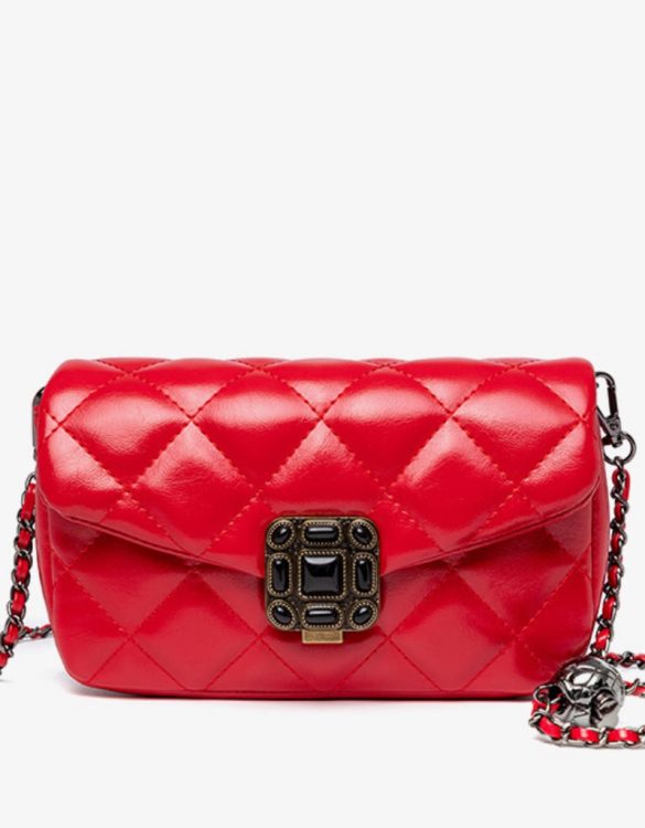 Kırmızı Gerçek Deri Mini Taşlı Çanta SK54160