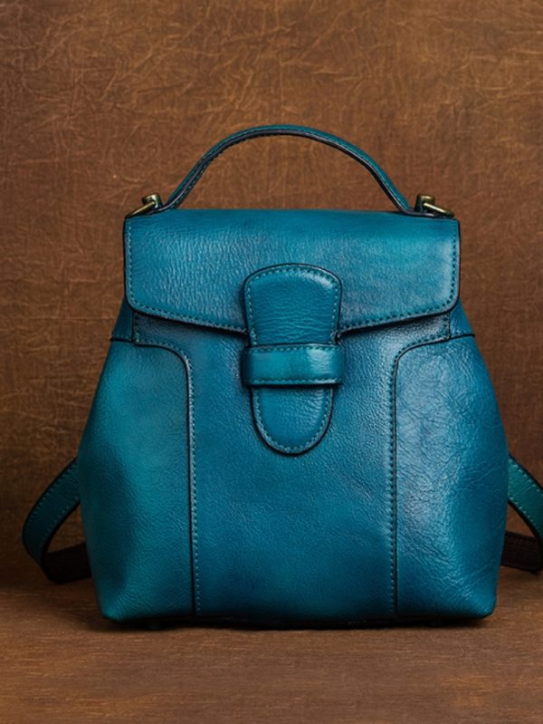Retro Gerçek Deri Sırt Çantası SK53961 - Mavi