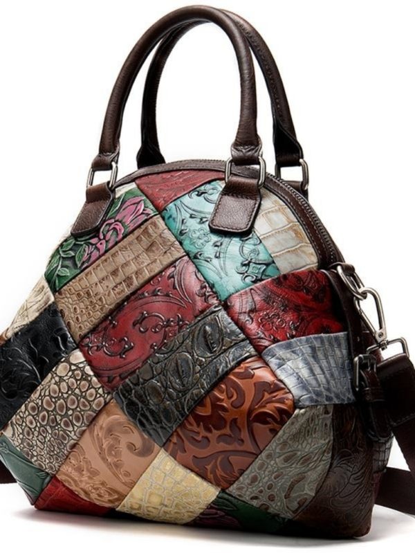 Hakiki Deri Patchwork Kol Çantası SK53668 - Çok Renkli